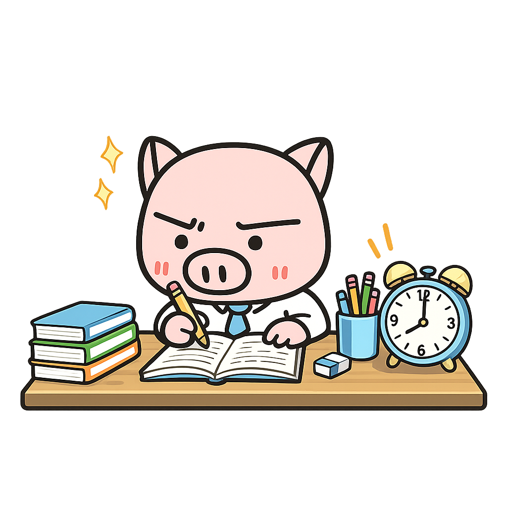 勉強するぶたちゃん